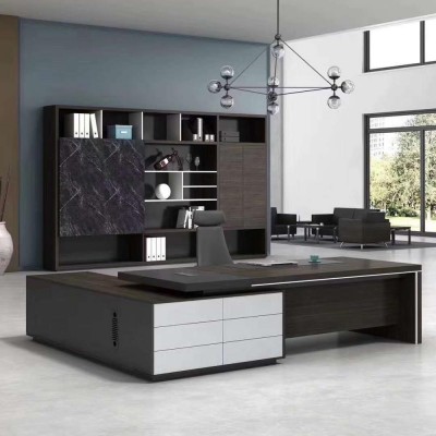 2020 fancy office supplier dark color L-shape durable modern high tech executive office desk